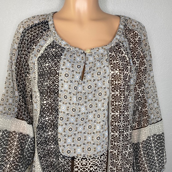 Tanzara Black, Blue & White Printed Sheer Top 1X - Picture 4 of 6